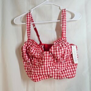 Corsie Red Gingham Bustier Crop Top Summer Cottagecore‎ Sweetheart Ruched